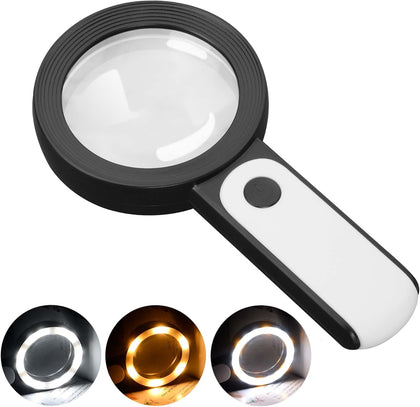 Magnifying Glass with Light, Handheld Large Magnifying Glass 18LED Cold and Warm Light with 3 Modes, Illuminated