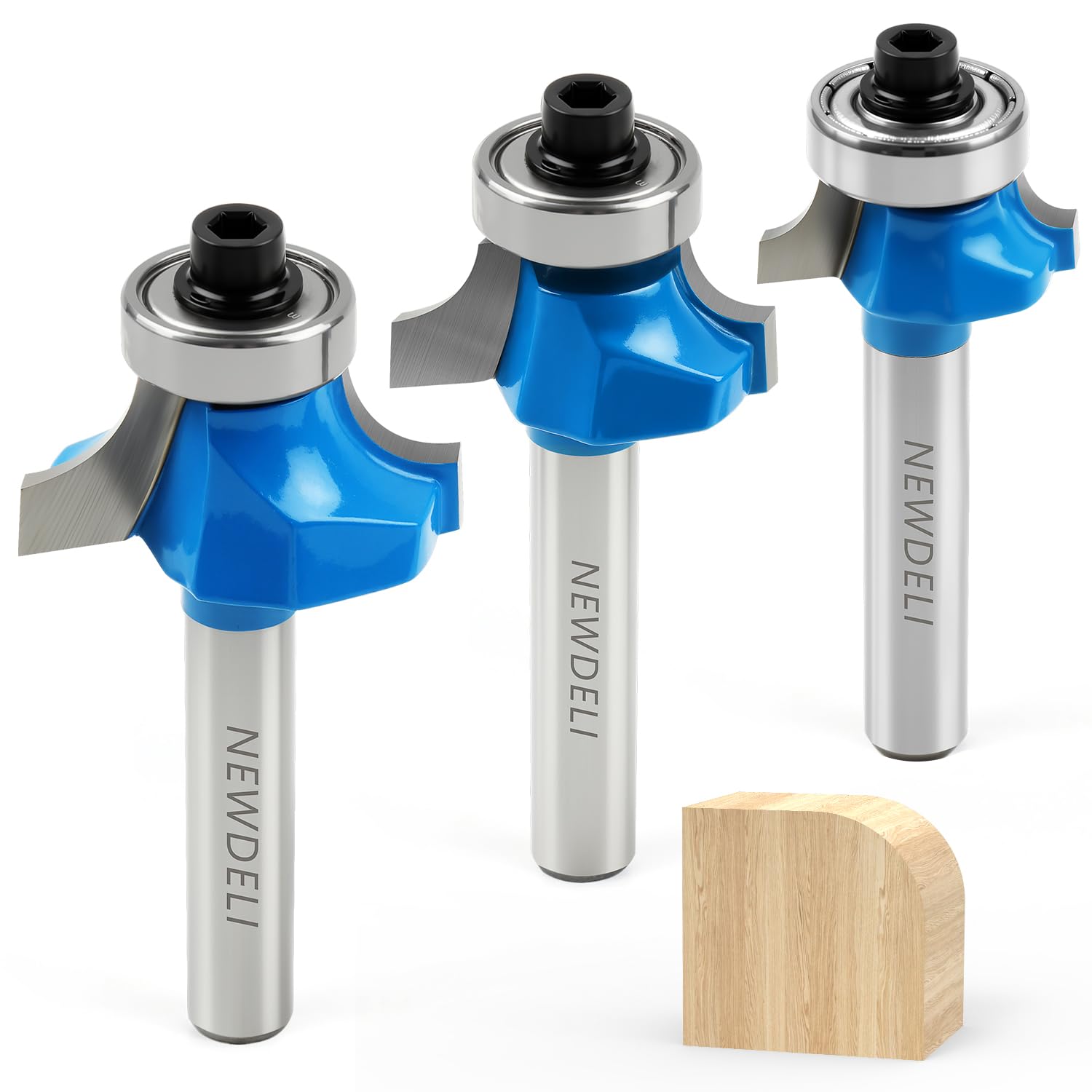 3Pcs Roundover Router Bit Set 1/4 Inch Shank, Carbide Round Over Router Bits for Edging Forming, Including 1/8"