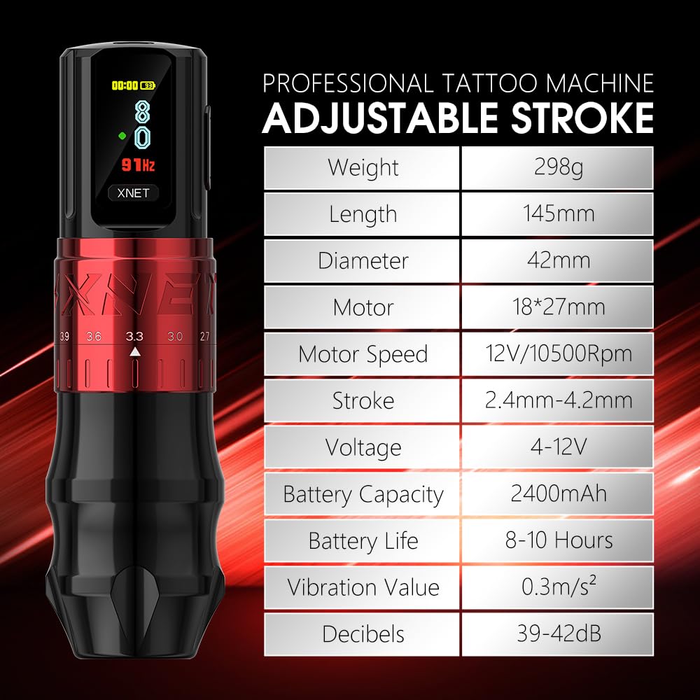 Bestia Adjustable Stroke Tattoo Machine Wireless Rotary Cartridge Tattoo Pen with Extra 2400mAh Battery Coreless