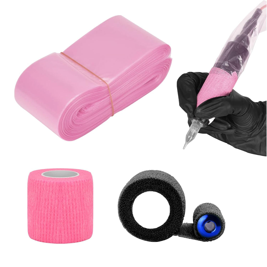 100pcs Tattoo Clip Cord Sleeves with 2pcs Self-adhesive Bandage Disposable Plastic Cover Bags Tattoo Pen Bag Tattoo