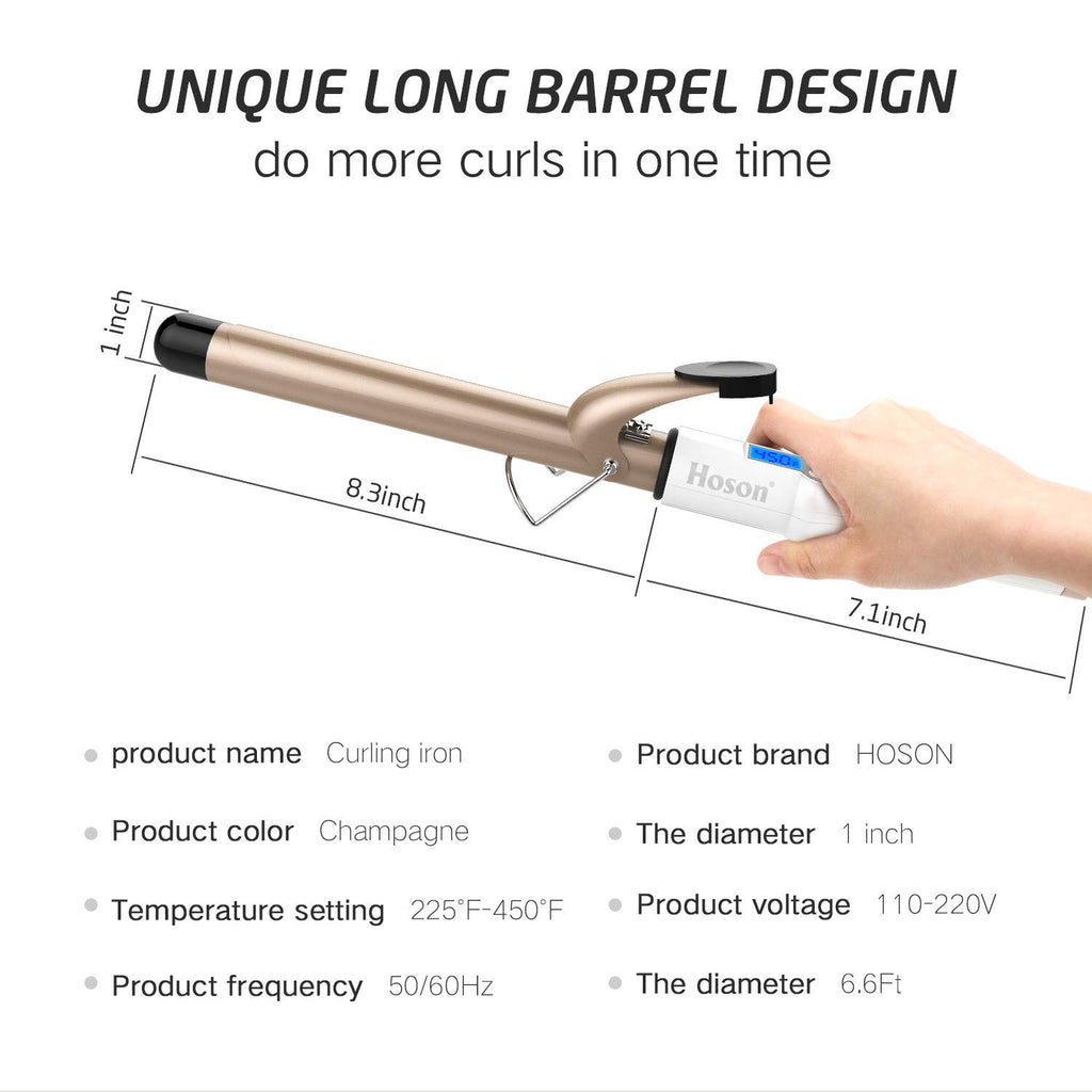 1 Inch Curling Iron Extra Long Barrel for Long Hair | Professional Ceramic Hair Styling Curler One Inch, Dual