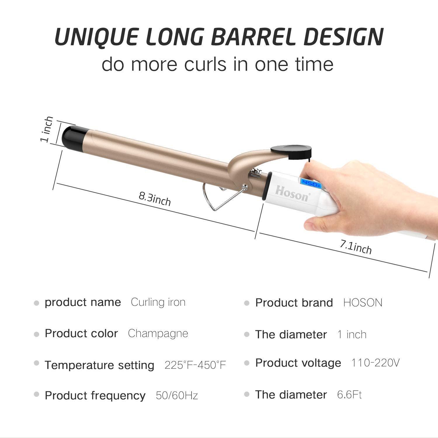 1 Inch Curling Iron Extra Long Barrel for Long Hair | Professional Ceramic Hair Styling Curler One Inch, Dual