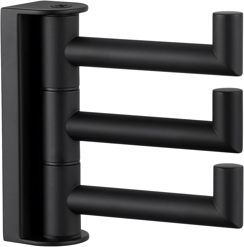 Swivel Towel Hook 3 Arms, Robe Coat Wall Hook, Matte Black | SUS304 Stainless Steel, Foldable Hand Bath Towel Holder