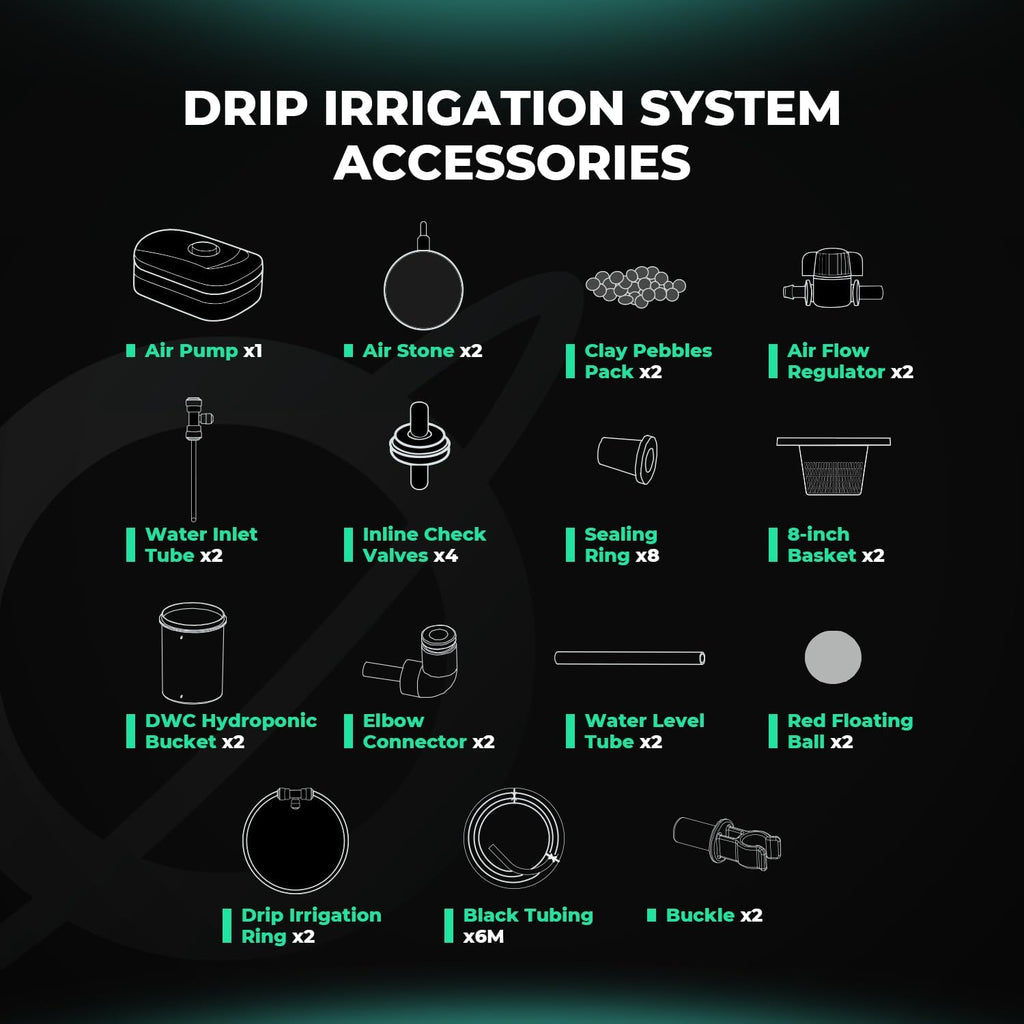 DWC Hydroponics Grow System 5 Gallon Deep Water Culture with 8W Air Pump, Multi-Purpose Air Hose, Air Stone, 2
