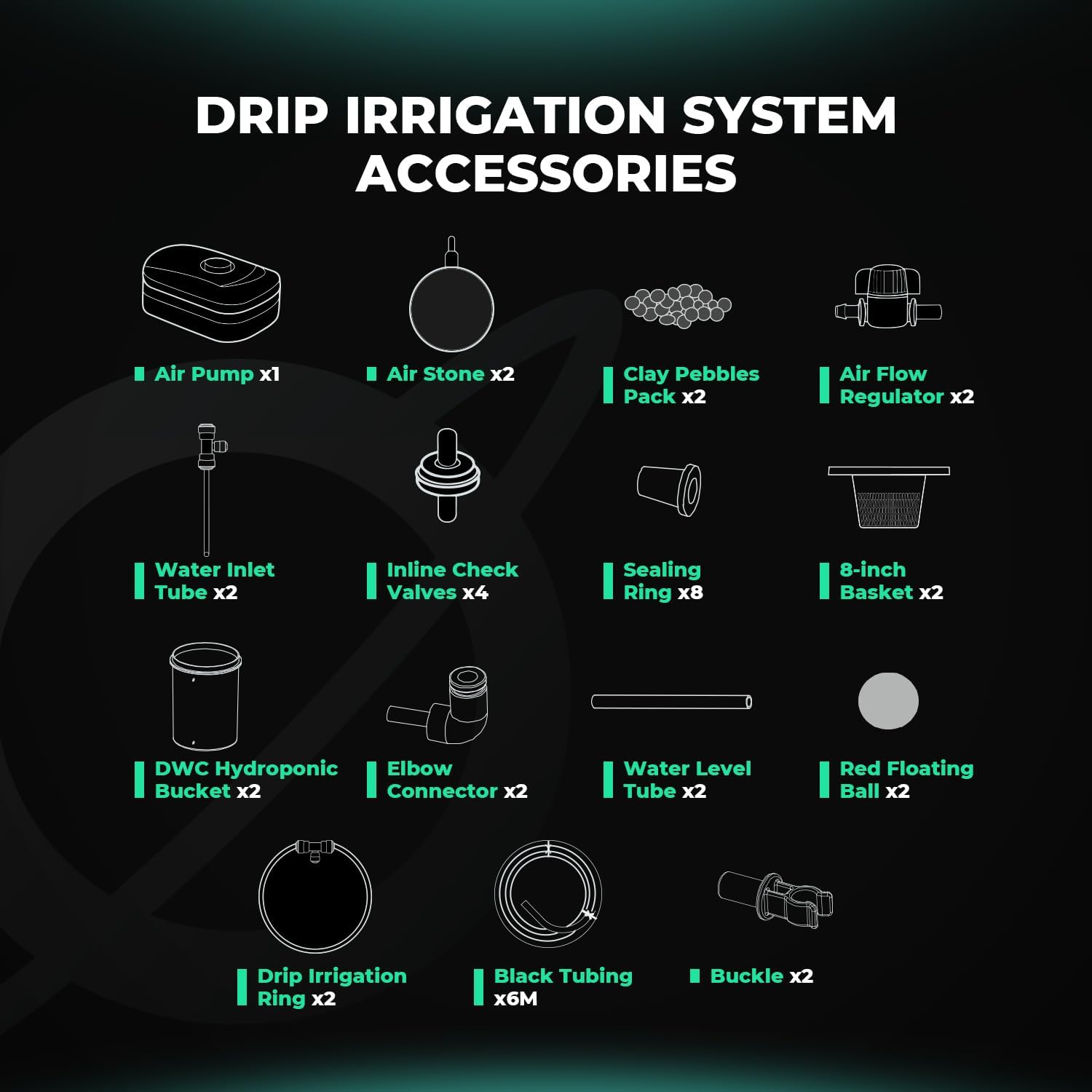 DWC Hydroponics Grow System 5 Gallon Deep Water Culture with 8W Air Pump, Multi-Purpose Air Hose, Air Stone, 2