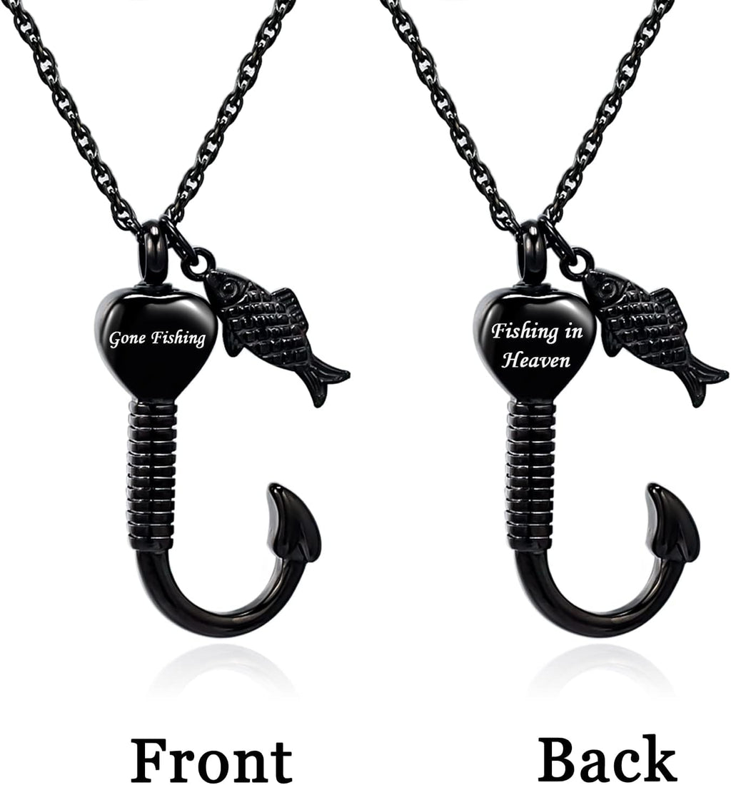 Gone Fishing Urn Necklace for Ashes, Fish Hook Memorial Pendant