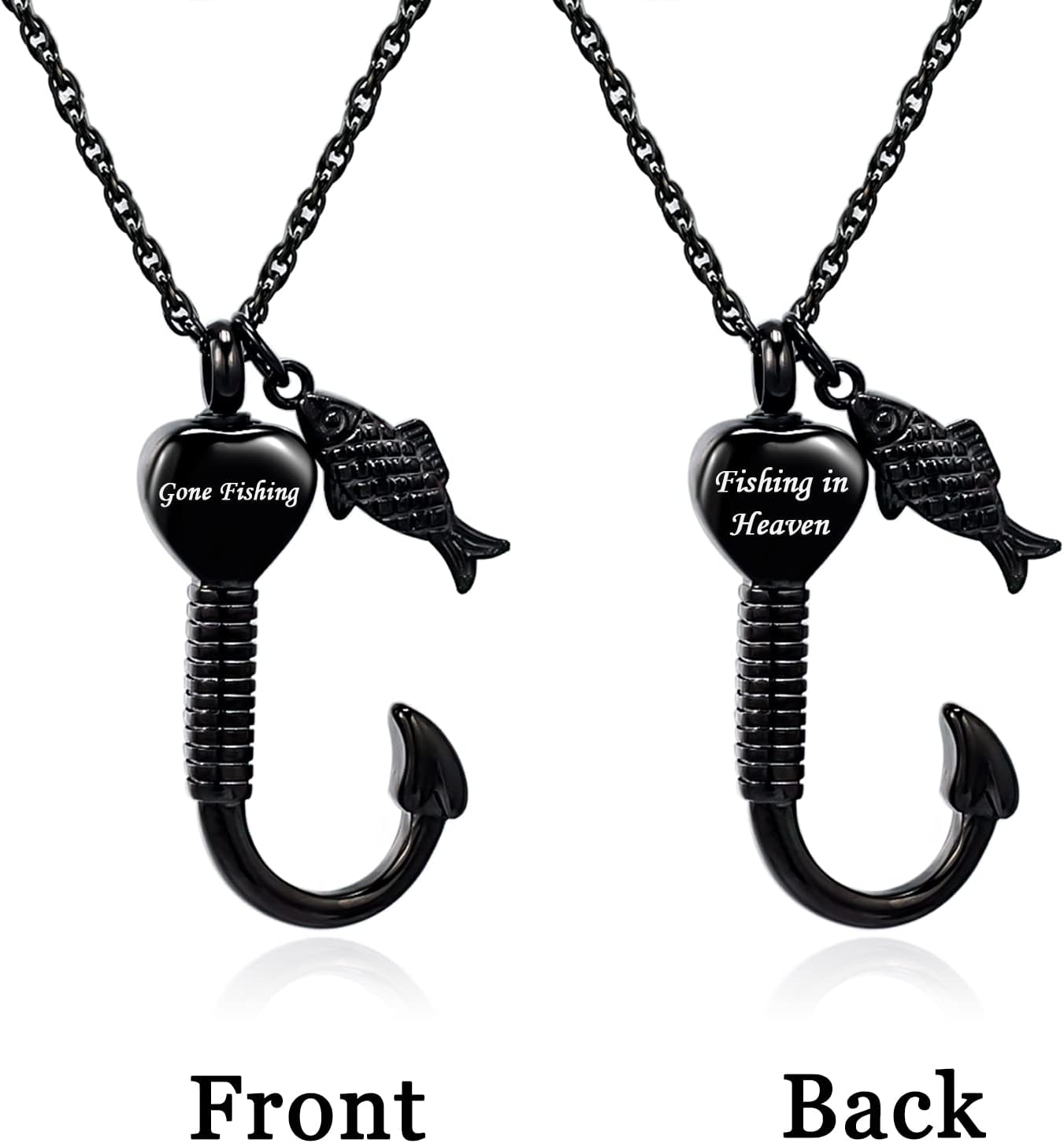 Gone Fishing Urn Necklace for Ashes, Fish Hook Memorial Pendant