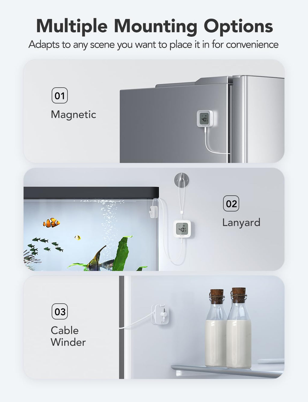 WiFi Refrigerator Thermometer 2-Pack with Gateway & LCD Display