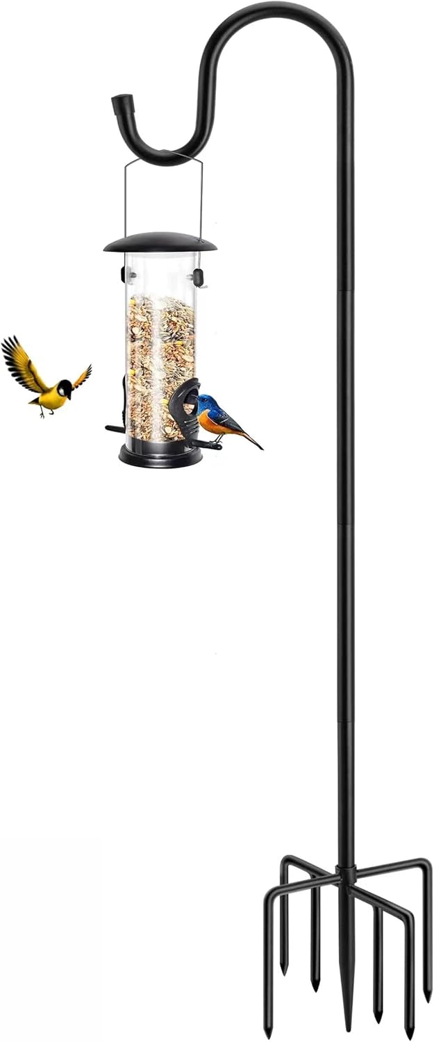 72" Shepherds Hooks for Outdoor, Heavy Duty Garden Bird Feeder Pole for Hanging Bird Feeder, Plant Baskets, Solar