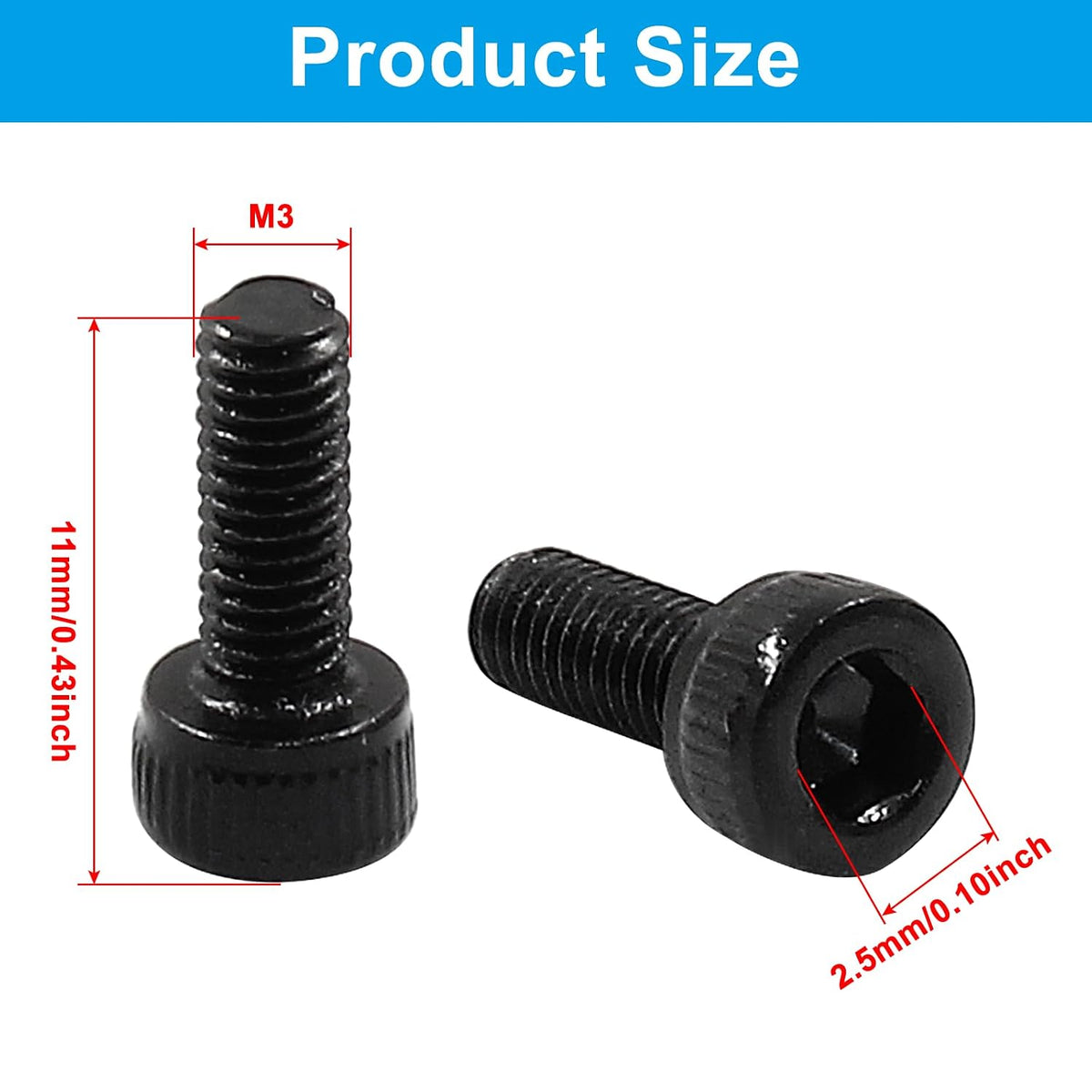 M3 x 8mm Hex Socket Head Cap Screws Bolts, Set of 100