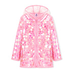 Girls Sequin Raincoat Waterproof Reusable Hooded Outwear Rain Jacket