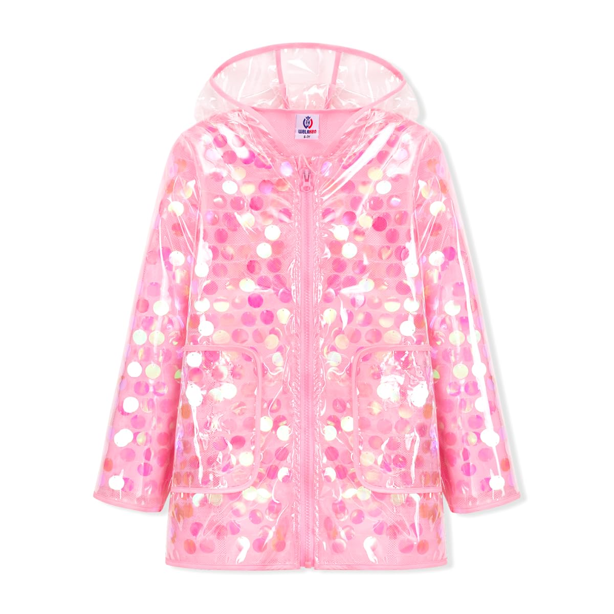 Girls Sequin Raincoat Waterproof Reusable Hooded Outwear Rain Jacket