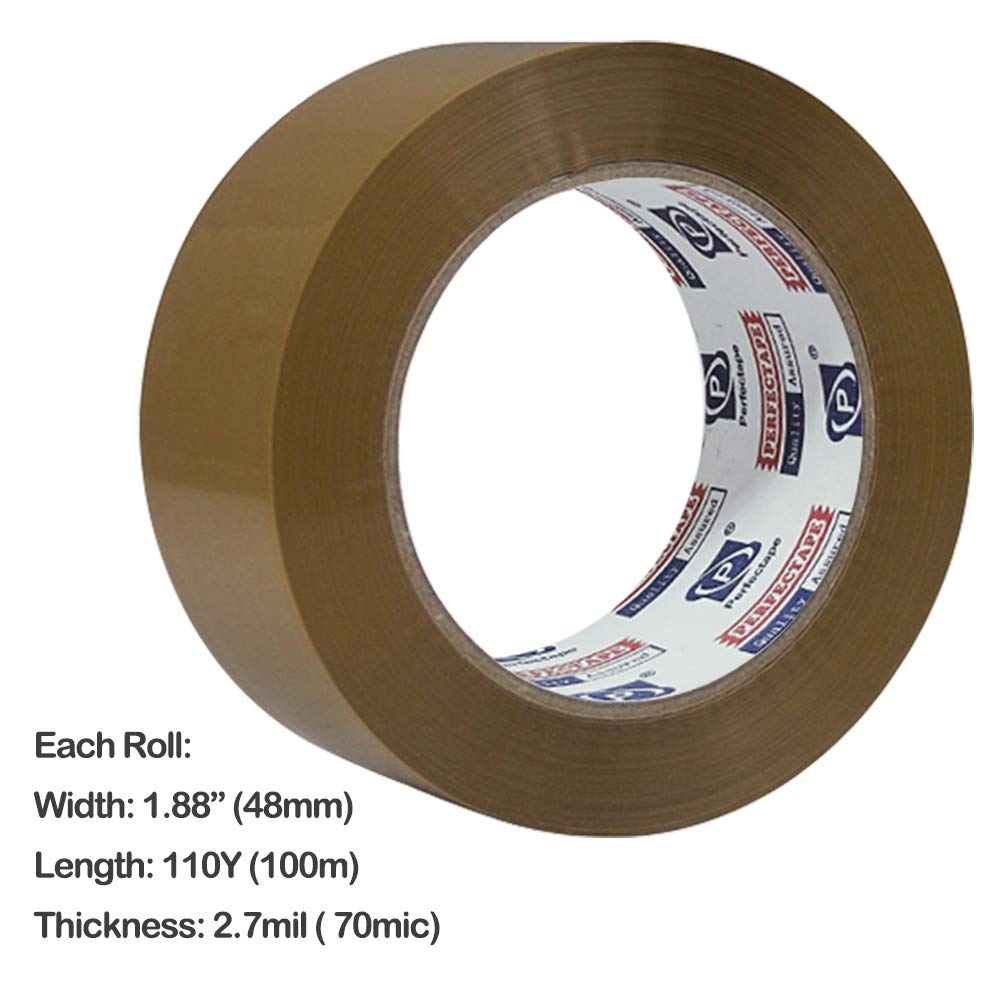 PERFECTAPE Heavy Duty Brown Packing Tape, 1.88 in x 100m, 6 Rolls | Total 600 meters, 2.7 mil, Ultra Strong, Refills