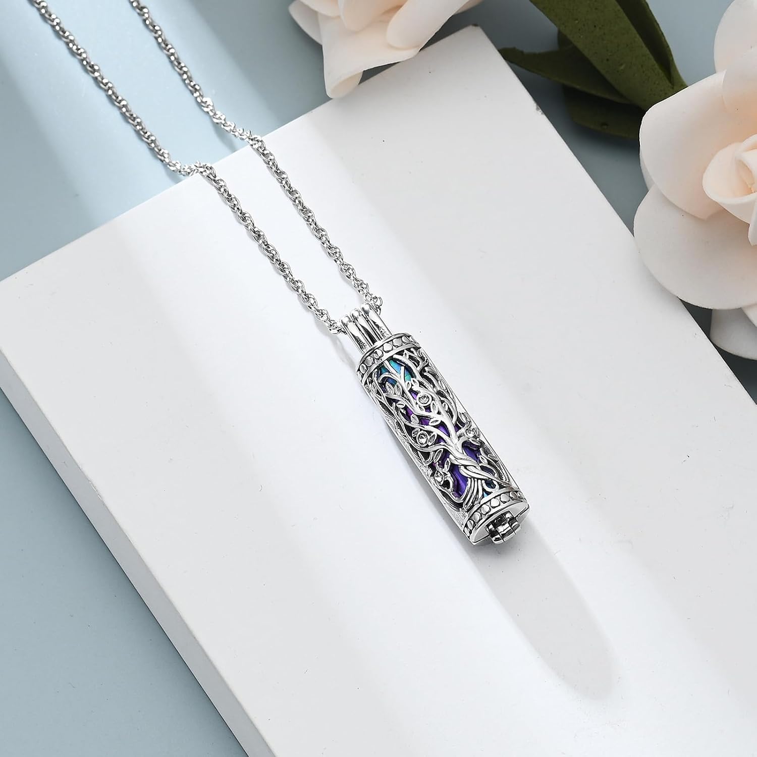 Cylinder Cremation Jewelry Tree of Life Urn Ashes Necklace for Women Men Vial Cremation Ash Pendant Loved One