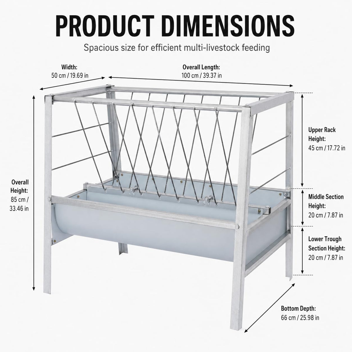 Hay Feeder 53 Gal, 2-in-1 Livestock Hay Rack and Grain Trough, Heavy-Duty Hay Grain Livestock Feeder with Dual