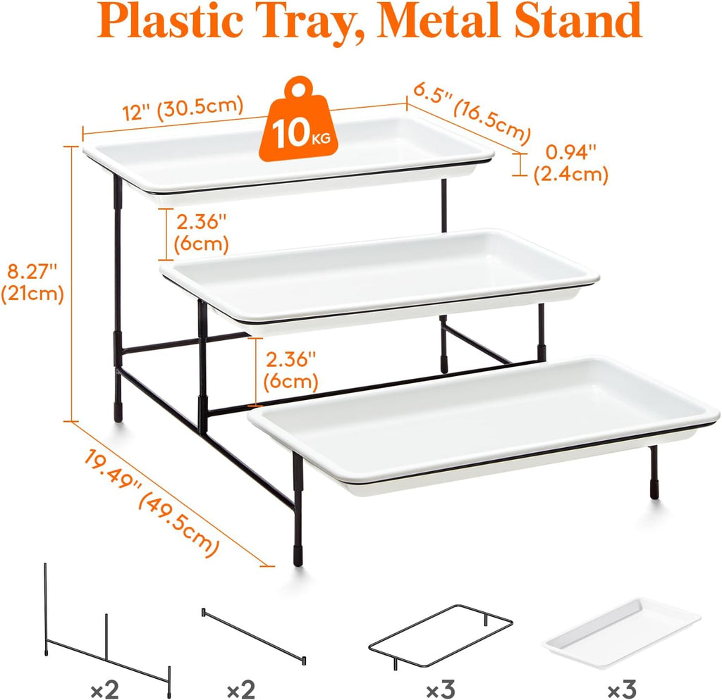 3 Tier Serving Tray for Party, Plastic Tiered Food Serving Platters
