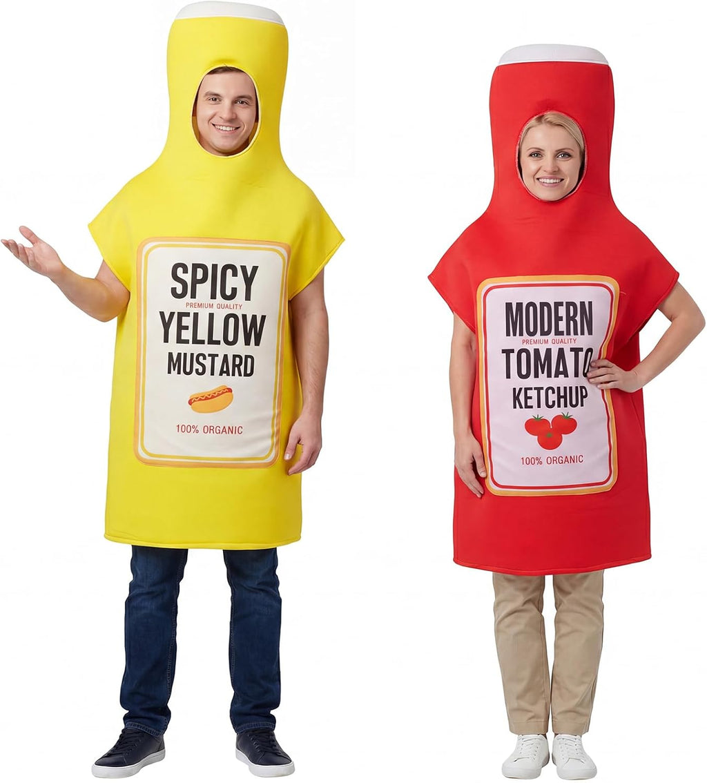 Halloween Couples Group Costume Adults Ketchup Mustard Costumes Condiment Outfits for Cosplay Party