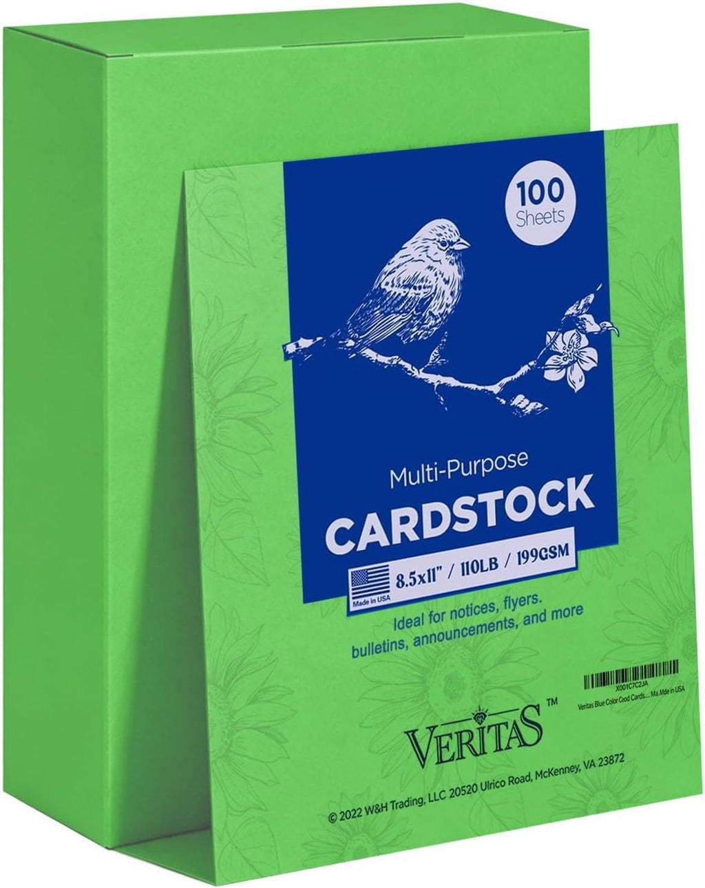 Veritas Green Colored Cardstock, 8.5" x 11" Colored Copy paper, 110LB/199GSM Printer Paper, 100 Sheets (1 Reams)