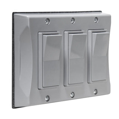 Hubbell 5129-0 3-Gang Weatherproof Cover, Vertical, Decorator, Gray, Shrink