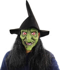 Halloween Scary Green Old Woman Hag Witch Mask with Hair Hat | Horrific Old Witch Evil Mask Horror Face Zombie Dress