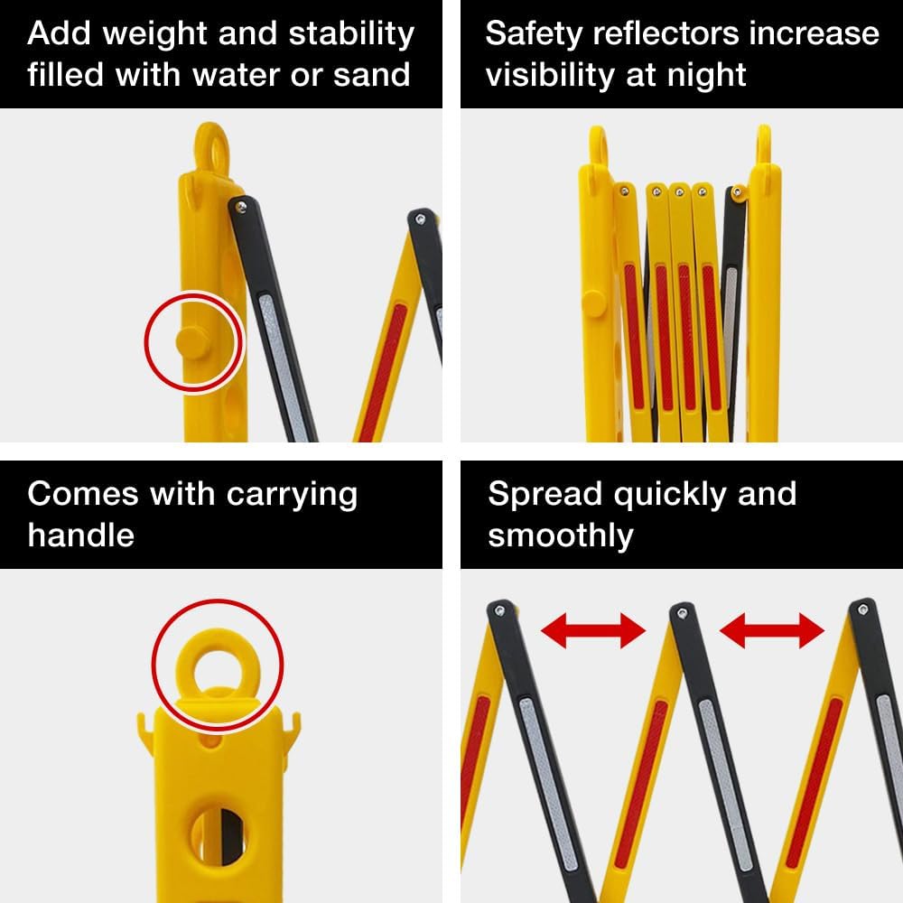 Expandable Safety Barricade, Retractable Security Barrier Water Filled Weighted Base,Adjustable Traffic