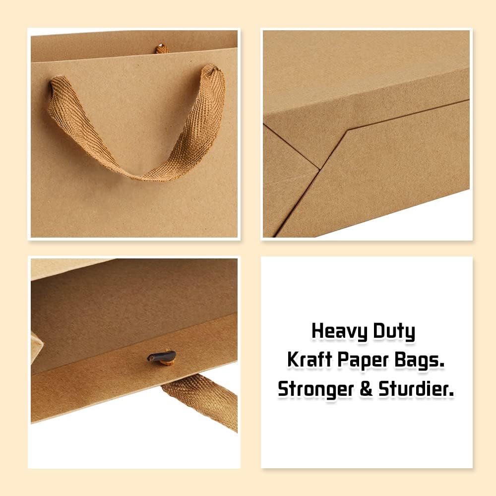 Gift Bags with Handles 12.5x4.5x11 Inch Large Brown 25 Pack