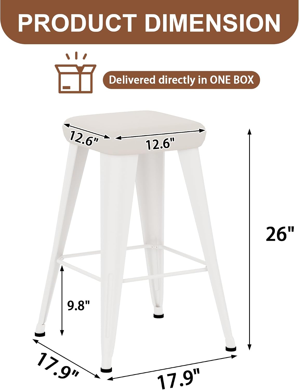 Backless Bar Stools Set of 4, 26" Farmhouse PU Leather Barstools