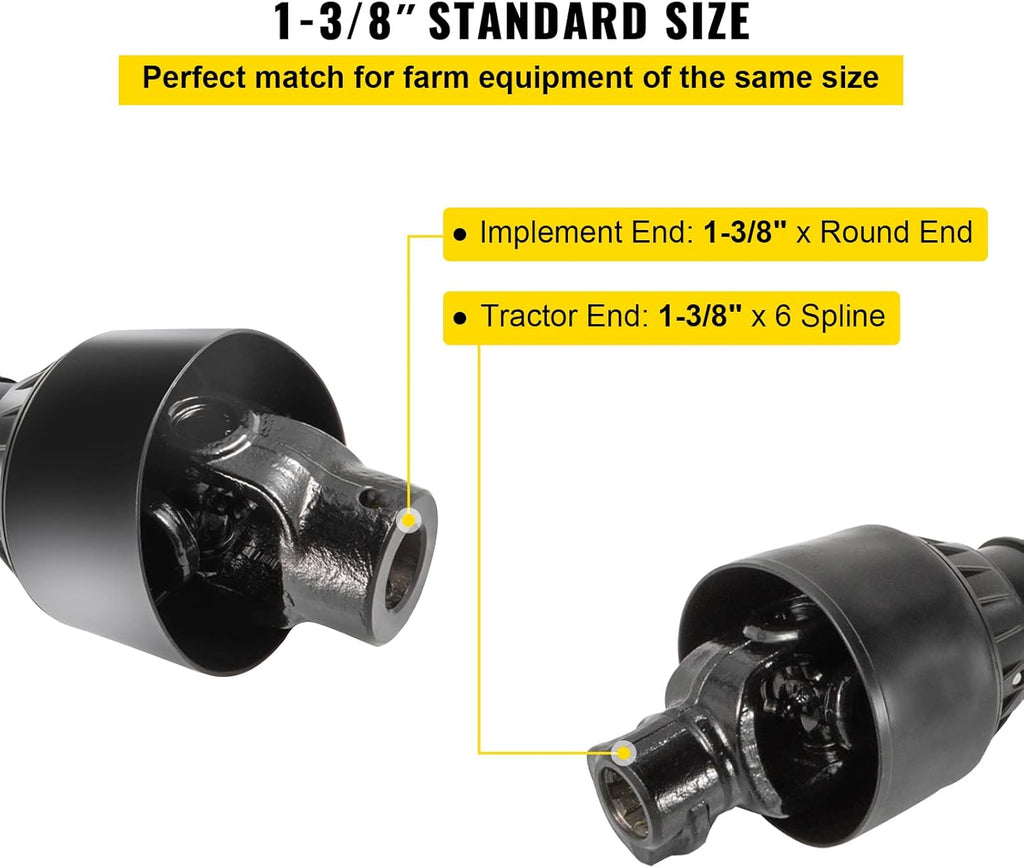 PTO Shaft, 1-3/8" PTO Drive Shaft, 6 Spline End and Round Implement End PTO Driveline Shaft, Series 4 Tractor PTO