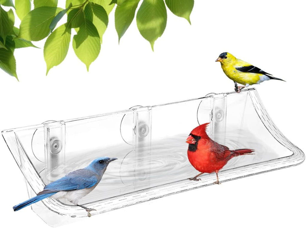 Clear Bird Bath Bird Feeder for Outside Window Glass, Transparent Birdbath with Strong Suction Cups for Viewing, Bird
