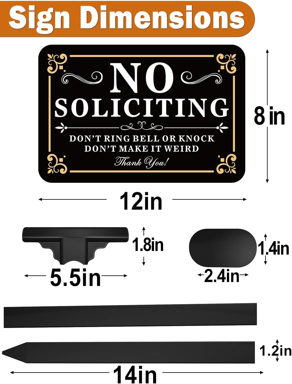 No Soliciting Sign for House with Stake - Adjustable Height - 12 x 8 Inch/37 Inch High - 50-mil Thick Aluminum -Metal