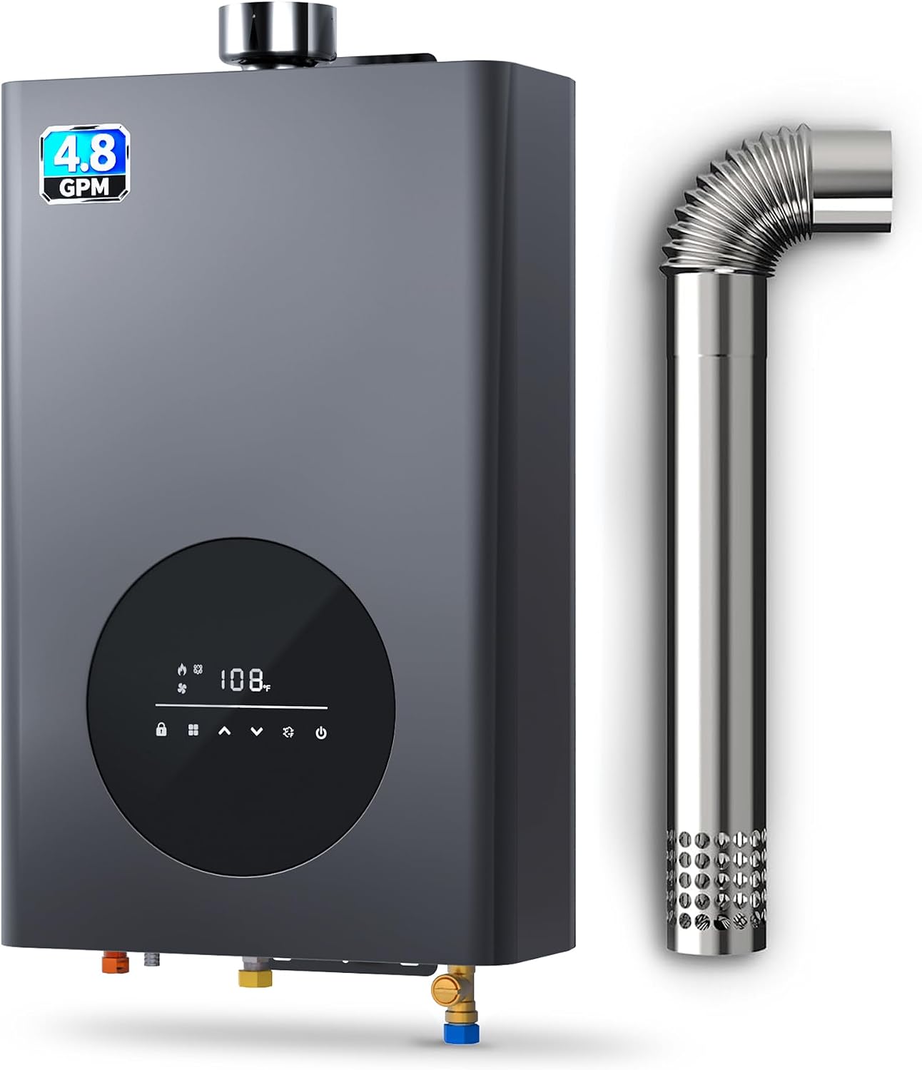 Propane Tankless Water Heater Indoor, 4.8 GPM Powerful Instand on Demand Propane Hot Water Heater 110,000 BTU, LED