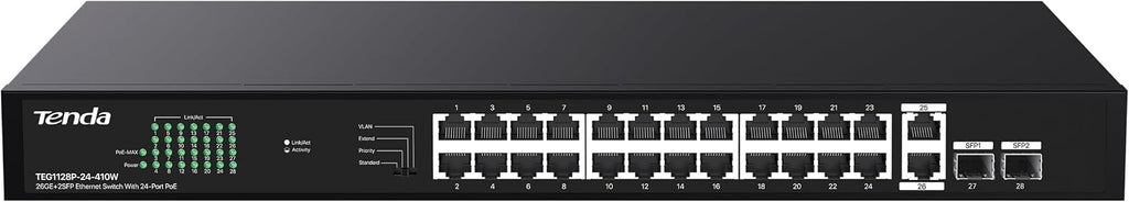 28 Port Gigabit PoE Switch | Rackmount PoE Ethernet Switch | 24*PoE+ Port & 2*Gigabit Uplink & 2*SFP Slot | Up to
