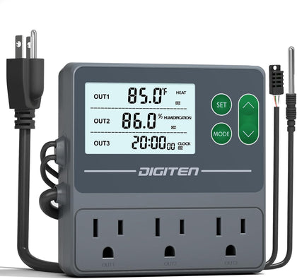 Temperature and Humidity Controller with Timer,3 Outlet Dual Probes | 3-Stage Outlet Control Temp,Humidity & Timer