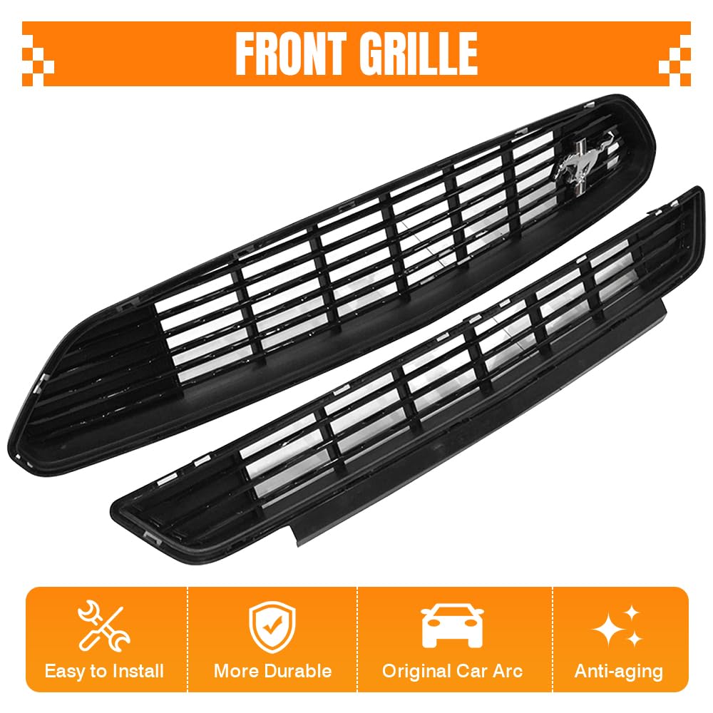 MODILOVER Upper & Lower Grille for 2015-2017 Ford Mustang, Black, CS Style