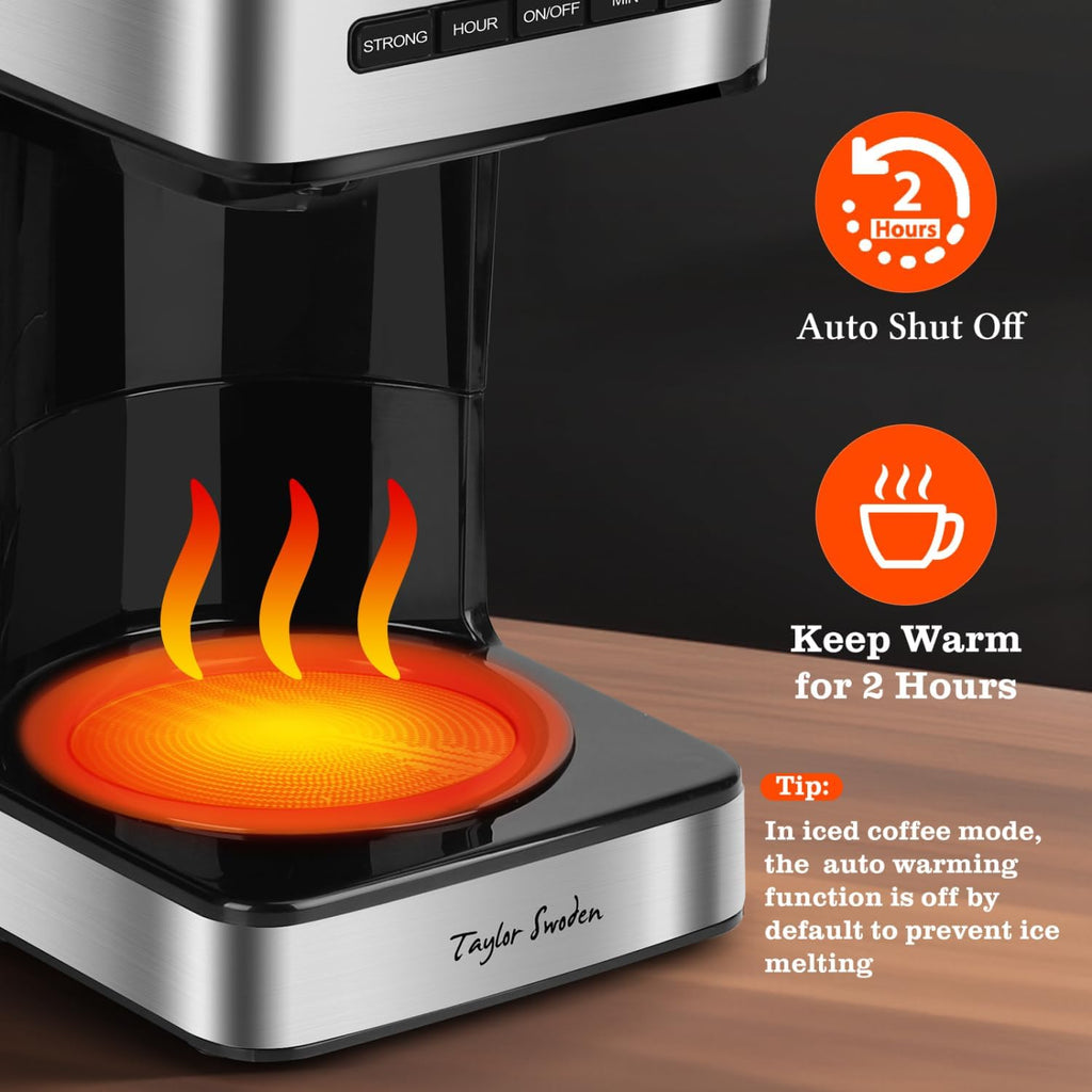Programmable Coffee Makers 12 Cup, Black &Stainless Steel | Hot and Iced Coffee Maker, 4 Brew Strength, LED Display