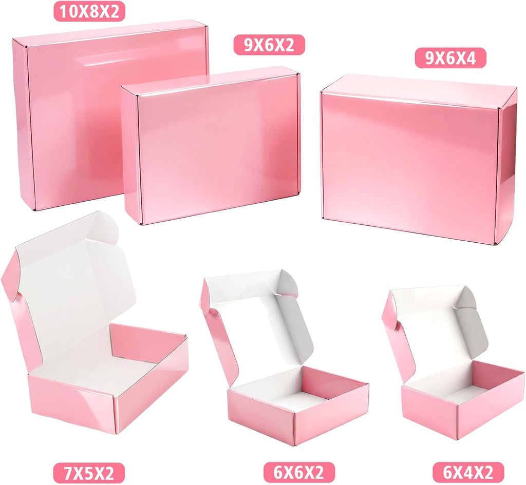 9"x6"x4" 30 Pack Shipping Boxes, Glossy Pink Corrugated Cardboard Mailing Boxes for Small Business Packaging