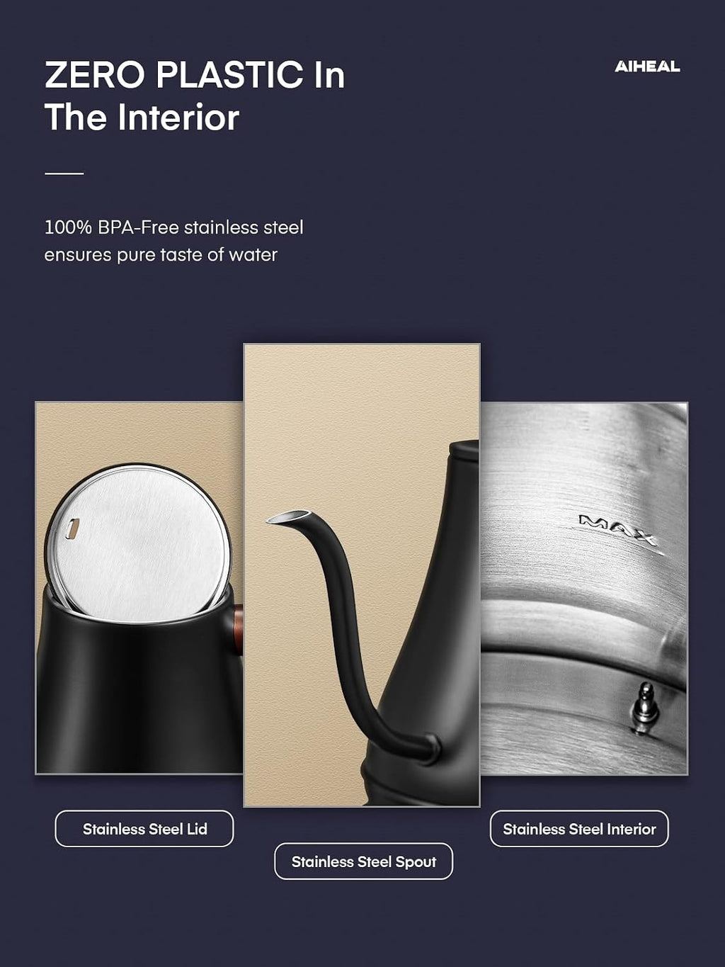 Electric Gooseneck Kettle Temperature Control, Pour Over Electric Kettle for Coffee and Tea, 100% Stainless Steel