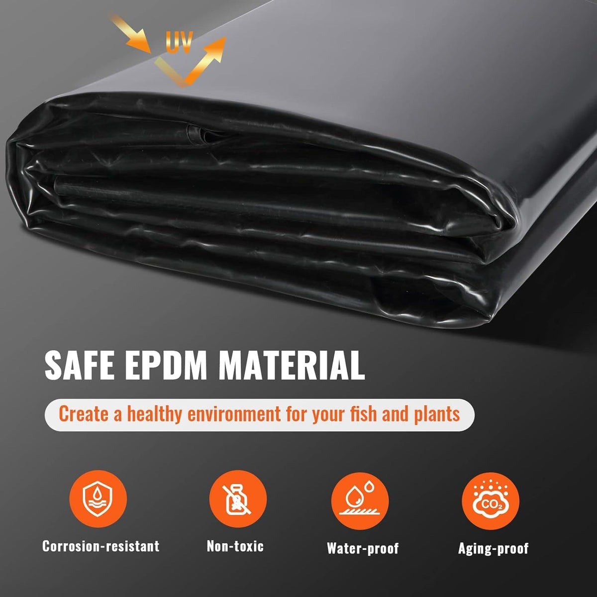 20 x 25 ft Pond Liner, 45 Mil Thickness, Durable EPDM Material, Black