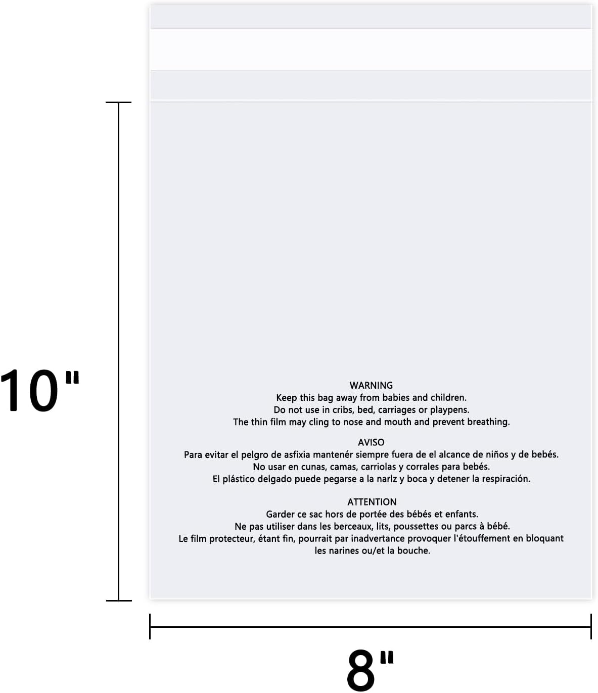 8" x 10" (100 Count) Clear Poly Bags with Suffocation Warning