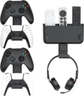 Controller & Headset & Remote Holder Wall Mount with No Drill, 2 Packs Gaming 4 Controllers Hanger Hook Mount for