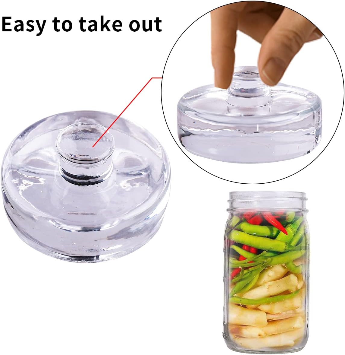 9 Pack Glass Fermentation Weights with Easy Grip Handle, Heavy Fermenting Lids Canning Weight Kit for Wide Mouth