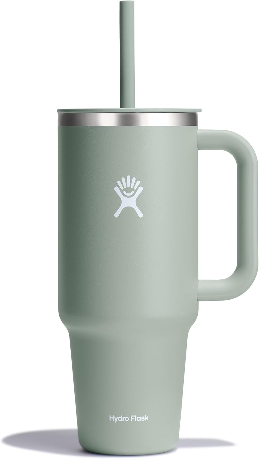 Travel Tumbler with Handle, Lid and Straw - Insulated Stainless Steel in 40 Oz Agave
