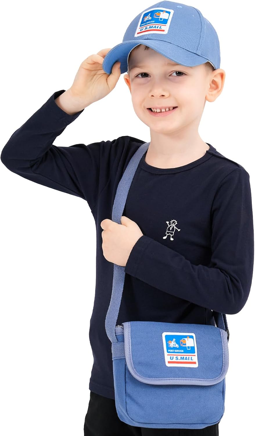 Mailman Costume Bucket Hat+Postman Bag (2 in 1) Postman Dress Up for Kids