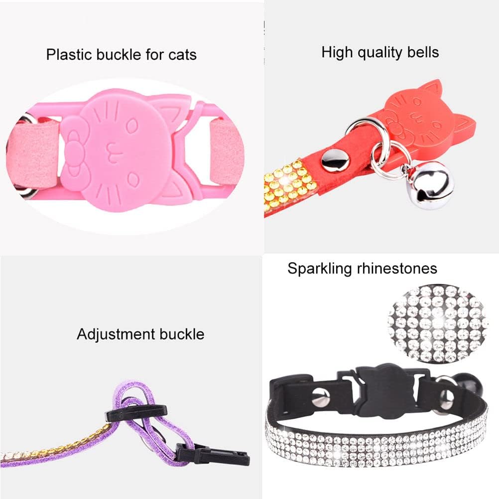 Black Kitten Collars with Bells Rhinestones Breakaway Cat Collar with Bell