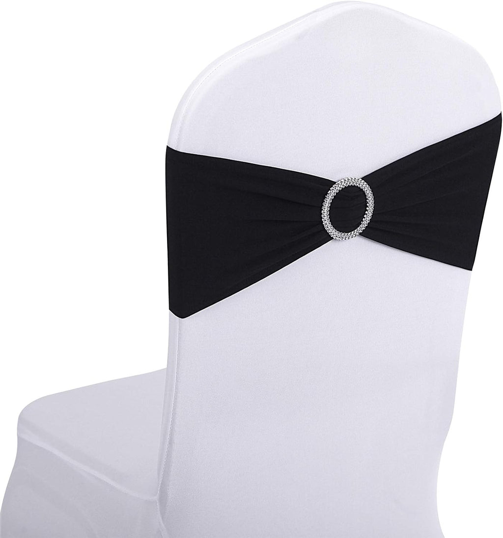 25pcs Black Spandex Chair Sashes with Buckle Slider for Wedding, Party Decoration