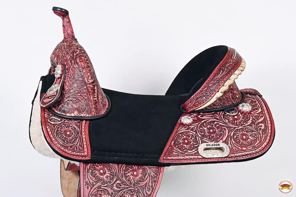 Treeless Western Saddle Hand-Tooled Mahogany Leather Trail Riding