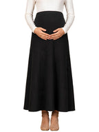 Maternity Skirt Over Belly Midi High Waist Solid Work Skirt Large Black