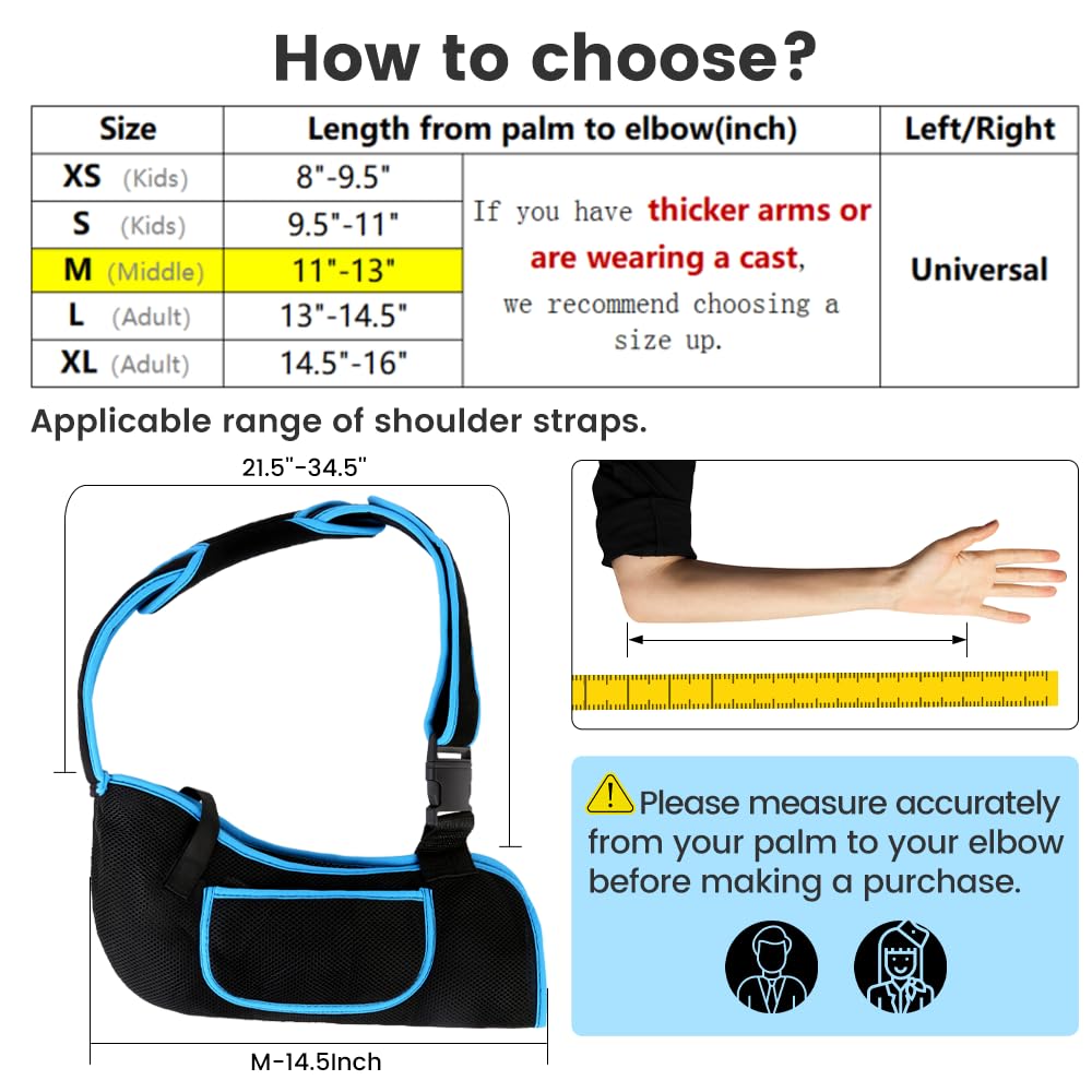 Arm Sling, Lightweight Breathable Mesh Shoulder Immobilizer, Middle