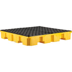 4 Drum Low Profile Spill Containment Pallet with Drain, 4-Way Forklift Pockets, 65 Gallon Capacity, 8000 Lbs