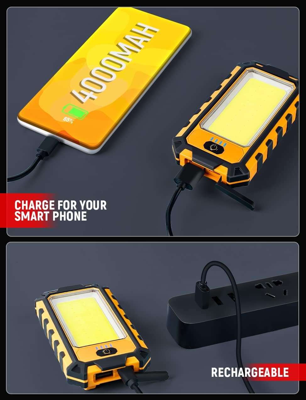 LED Rechargeable Magnetic Work Light 1500Lumens, Hanging Hook 4 Lighting Modes, Job Site Lighting for Car Repairing
